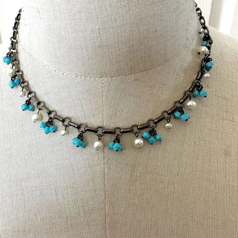 Cheryl Reis faux pearl and blue beaded necklace